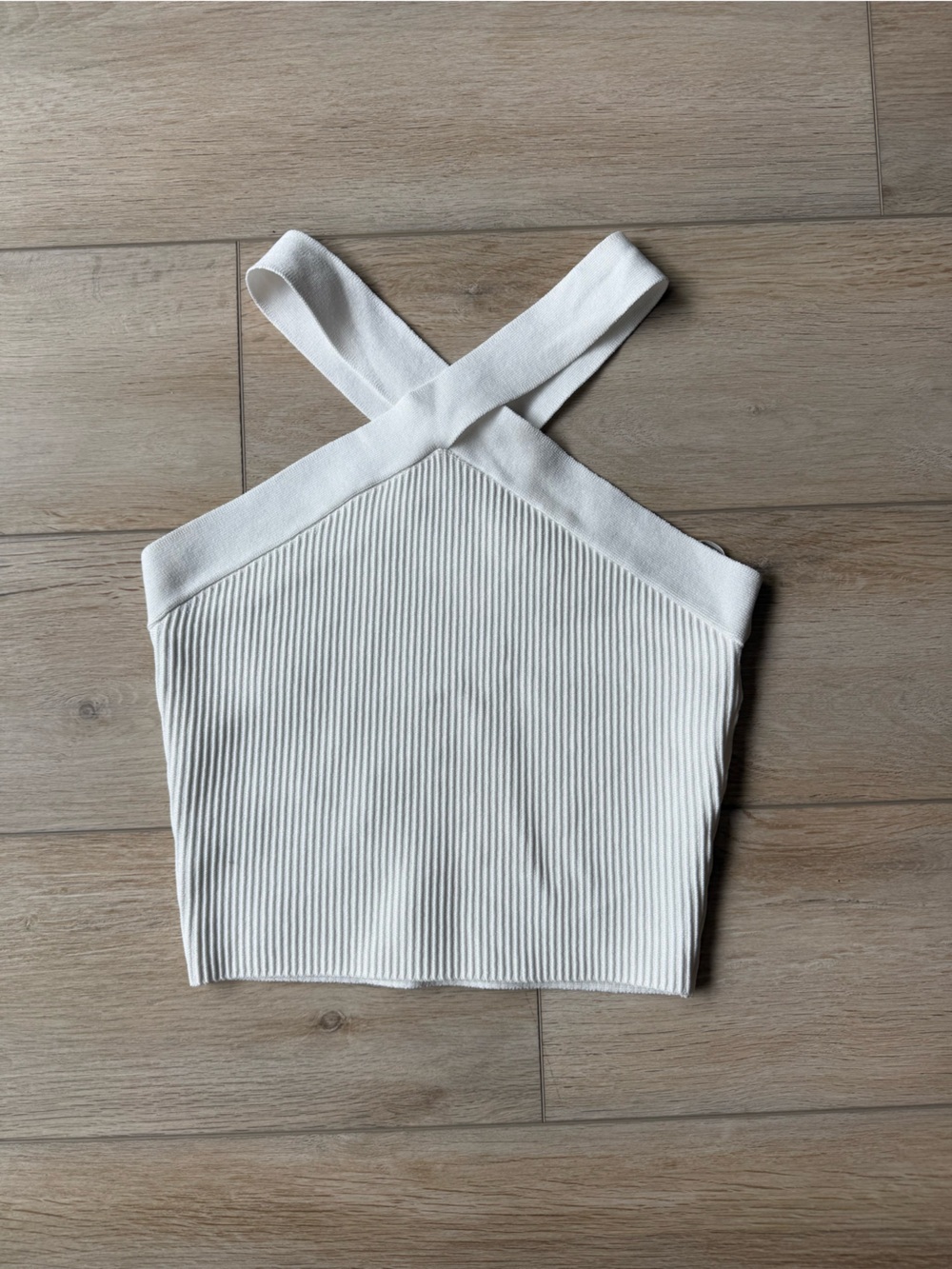 White Ribbed Cross Crop Top